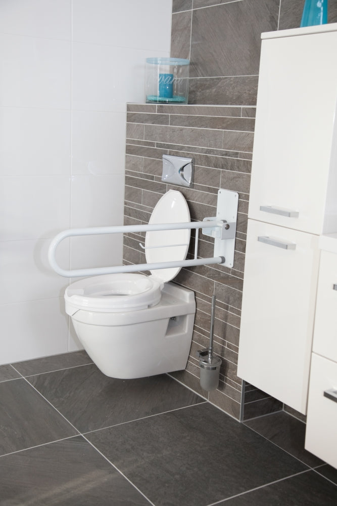  Apoyabrazos plegable blanco montado en pared para baño accesible