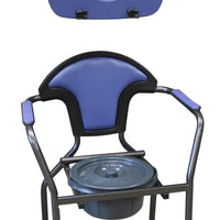 Vista lateral de silla sanitaria con respaldo ergonómico y patas antideslizantes