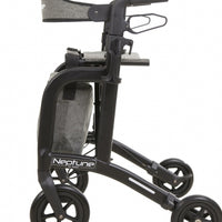 Andador Neptune negro mate de Able2 Shop, con bolsa de almacenamiento gris y cuatro ruedas.