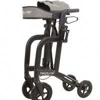 Andador Neptune en negro mate de Able2 Shop, con asiento acolchado gris y diseño plegable.